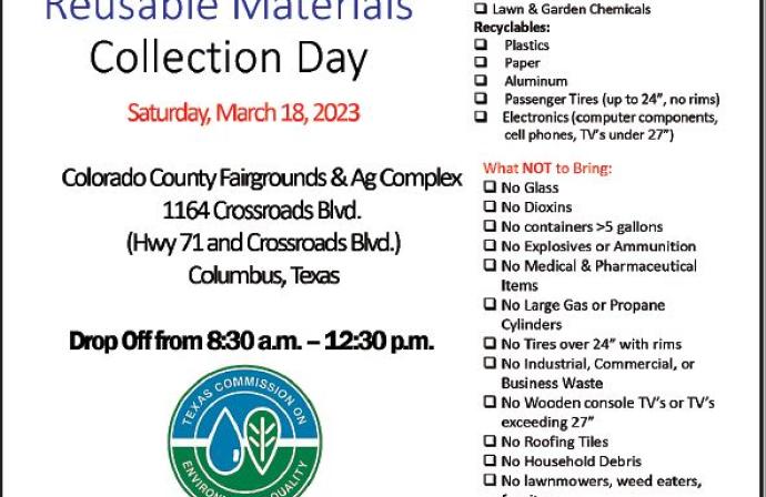 Colorado County Household Hazardous Waste & Reusable Materials Collection Day